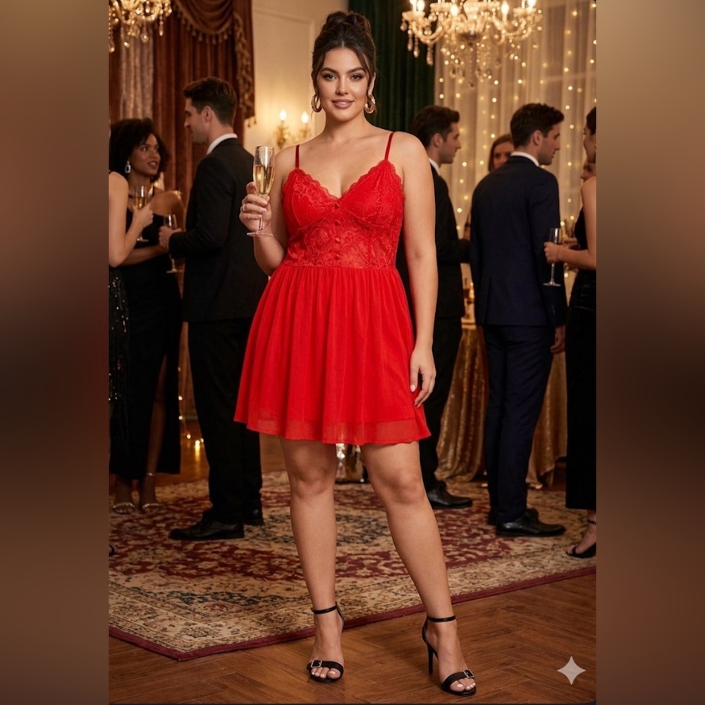 Divided Red Lace Fit-and-Flare Mini Dress